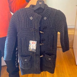 Bark Duffle Coat Knitted brand new Size 4 for kids detachable hood grey